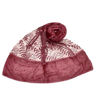 Net hijab with moti and diamond work - Maroon